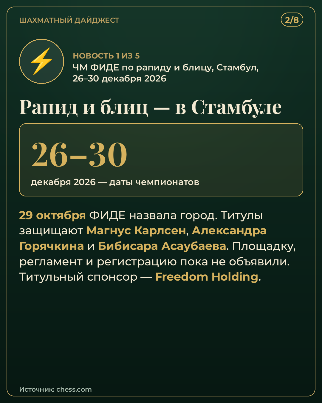 Шахматный дайджест 30 октября 2026 — карточка 2