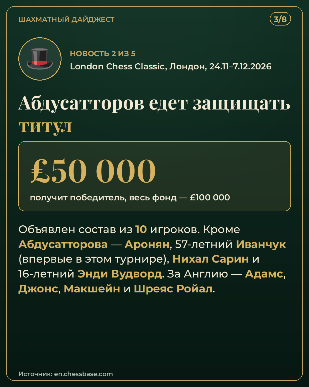 Шахматный дайджест 30 октября 2026 — карточка 3